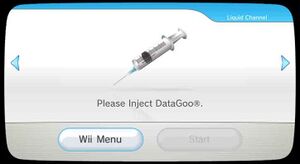 The Wii's Liquid Channel prompting a user to inject DataGoo
